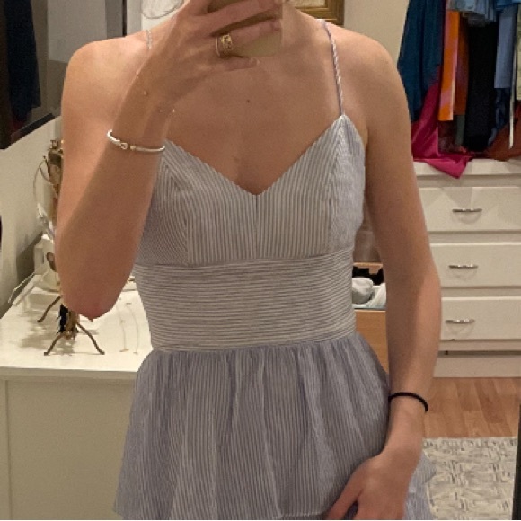 Amanda Uprichard Ruffled Thaddea Gown in Blue and White stripes - Picture 9 of 10